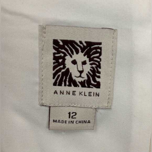 NEW Anne Klein White Textured Sleeveless Tan Lace Trim Career Dress size 12 1004 - Picture 4 of 8